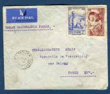 France / Côte D ' Ivoire - Enveloppe De Abidjan Pour Paris Par Avion , Ligne Dakar / Casablanca / Paris 1938  Réf  N 41 - Lettres & Documents