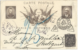 SAGE - 1896 - PSEUDO CARTE ENTIER De La VISITE Du TSAR VOYAGEE De PARIS Pour STUTTGART Avec TAXE - Enteros Administrativos