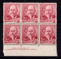 Australia 1949 Lord Forrest 2.5d Imprint Block Of 6 (5 MNH, 1 MH) - Neufs