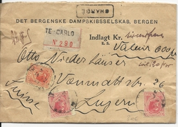 MONACO - 1929 - ENVELOPPE COMMERCIALE (SOCIETE NORVEGIENNE) CHARGEE De MONTE-CARLO Pour LUZERN (SUISSE) - Postmarks