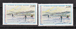 Saint Pierre Et Miquelon  673  Variété Montagne Personnage Jaune Ve Et Bleu Travail De La Glace Neuf ** MNH Sin Charmela - Sin Dentar, Pruebas De Impresión Y Variedades