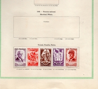 1943 )    TRAVAIL FAMILLE PATRIE - BANDE DES CINQ TIMBRES  COMPLETE- ABSOILUMENT NEUVE-Y T 580 A  50% Cote - Volledige Vellen