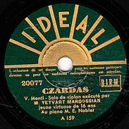 78 T. -  20 Cm - état Tb - YETVART MARGOSSIAN  Jeune Virtuose De 16 Ans Au Piano - CZARDAS - THAÏS - 78 T - Disques Pour Gramophone