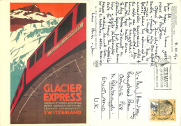 Poster, Glacier Express, ZH Zurich, Switzerland Postcard Posted 1990 Stamp - ZH Zurich