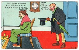 RB 1127 - 1908 Tom Browne Comic Postcard - "Ma Has A Cold & Cannot Speak" Drunk Theme - Fumetti