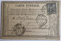 CARTE PRÉCURSEUR De MAYET DE MONTAGNE Pour MOULINS Affranchissement Type Sage Janvier 1878 - Precursor Cards