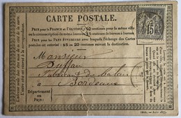 CARTE PRÉCURSEUR De NIORT Pour BORDEAUX Affranchissement Type Sage Octobre 1877 - Precursor Cards