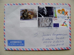 Cover Sent From Greece To Lithuania 2016 Special Olympics 5 Stamps - Covers & Documents