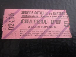 1937 TITRE TRANSPORT BILLET EMBARQUEMENT COTIER & CHATEAU D'IF MARSEILLE EMBARCADERE PONTON QUAI DES BELGES CAP CORS - Europa