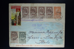 Belgium Cover Verviers Station To Lecco Itaky 1898   Uprated OPB  53 Strip Of 4 +1 1 X 53 - Enveloppes