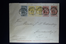 Belgium Cover Antwerp To Lubeck Germany 1893   Uprated OPB   53 + 54 +57    3 Color Franking - Enveloppes