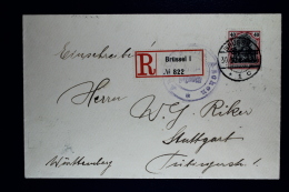 Reich Occupation Belgium Registered  Cover Brussels To Stuttgart 1915  Mi Nr 5 - Bezetting 1914-18