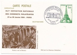 PARIS - CHEMINOTS PHILATELISTES - Entier Repiqué XLIeme Exposition 1984 - Viaduc De La Bevera - Overprinter Postcards (before 1995)