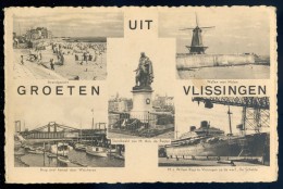 Cpa Pays Bas - Uit Groeten Vlissingen - Strandgezicht - Wallen Met Molen - Kanaal  Willem Ruys Te Vlissingen Werf  JIP43 - Vlissingen