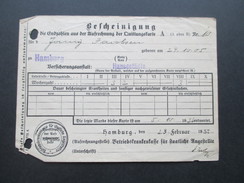 Deutsches Reich 1937 Bescheinigung / Quittungskarte Versicherungsanstalt Hansestädte Betriebskrankenkasse Staatl. Angest - Ohne Zuordnung