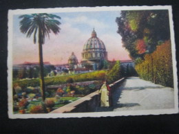 CA5 ITALIA CARD - VG. 1933 - ROMA GIARDINI VATICANI VATICANO PALMA PAPA SAN PIETRO CUPOLONE CHIESA - Parchi & Giardini