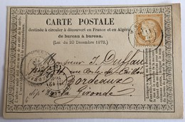 CARTE PRÉCURSEUR De MIRAMONT Pour BORDEAUX Affranchissement Type Cérès Novembre 1873 - Precursor Cards