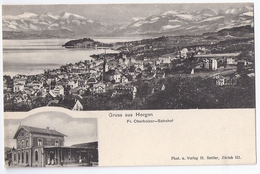 HORGEN: 2-Bild-AK Mit Bahnhof ~1900 - Horgen