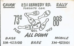 Bowling Strike On Old QSL Card From Chuck & Sally, Kennedy Rd., Toronto, Canada (1967) - CB