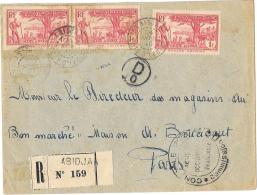 Colonies Françaises – A.O.F. – CÔTE-D’IVOIRE « ABIDJAN »LRI 1er Ech. - Tarif  « FRAN - Covers & Documents
