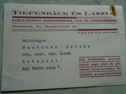 D142248 Hungary -Tiefenbäck és László Budapest - Bath Tub Sink Stove - 1937  Mauthner Miniszteri  Fötanácsos - Cartas & Documentos
