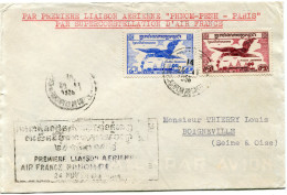 CAMBODGE LETTRE AVEC CACHET BILINGUE "PREMIERE LIAISON AERIENNE AIR FRANCE P. HNOM-PENH 24 NOVEMBRE 1958" DEPART........ - Cambodge