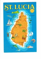 Cpm - Carte Géographique - Antilles - SAINTE-LUCIE - ST-LUCIA - DESSIN ESPADON Ananas Crevette Poisson - Santa Lucía