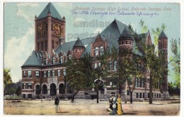 COLORADO SPRINGS CO, HIGH SCHOOL BUILDING ~ PEOPLE - WOMEN ~ 1910s Vintage Postcard [6190] - Colorado Springs