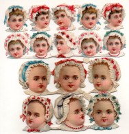 Ensemble De 16 Têtes D´enfants, Chérubins, Bébés, Fillettes Avec Bonnets Fleuris Ou à Rubans. - Infantes