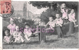 Delcampe - Photomontage - Bébés Sur Une Balançoire - Nos Gentils Poupons   -1905 - 2 Scans - Babies
