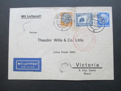 DR 1938 MiF Luftpost / Zeppelin Marke. Nach Victoria Brazil. Mit Ankunftsstempel - Lettres & Documents