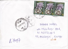 Romania   , 2015 , Flowers ;  Clock  ; Used Cover - Cartas & Documentos