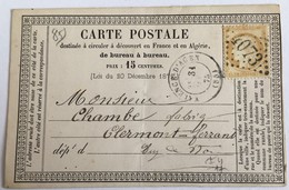 CARTE PRÉCURSEUR De VALENCE D'AGEN Pour CLERMONT FERRAND Affranchissement Type Cérès Janvier 1875 - Precursor Cards