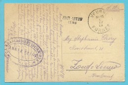 Kaart Vanuit VEURNE Met Als Aankomst Noodstempel ZOUT-LEEUW / LEAU , +stempel C.I.BRANCARDIERS INFERMIERS / ARMEE BELGE - Marques D'armées