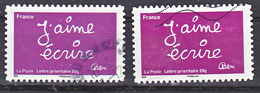 France  610 Autoadhésif J´aime écrire Variété Lie De Vin Et Violet Oblitéré Used - Gebruikt