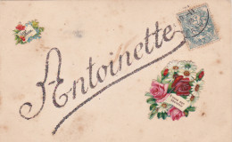 ¤¤  -   Carte à Système à Paillettes Avec Découpis   -  Prénom " ANTOINETTE "  -   Fleurs    -  ¤¤ - Prénoms