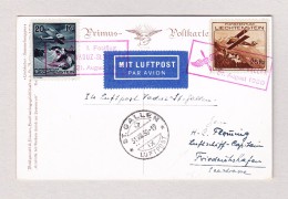 Liechtenstein 31.8.1930 1.Postflug Vaduz-St.Gallen Ansichtskarte Nach Friedrichshafen An Luftschiff Kapitän - Poste Aérienne