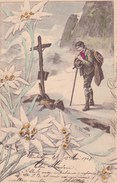 Illustration Doecker Alpiniste Prie Au Pied D Une Croix Edelweiss 1903 - Doecker, E.