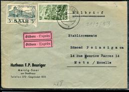 SARRE - N° 290 + 309 / LETTRE EXPRÈS DE MERZIG LE 21/9/1953 POUR METZ - TB - Lettres & Documents