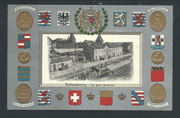 +++ CPA - LUXEMBOURG - LUXEMBURG - BETTEMBOURG - Gare - Carte Fantaisie - Ecussons Blasons Relief - Fond Argenté  // - Bettembourg