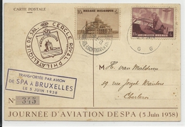 BELGIQUE - 1938 - CARTE POSTE AERIENNE De La JOURNEE D'AVIATION De SPA à BRUXELLES Pour CHARLEROI - Otros & Sin Clasificación