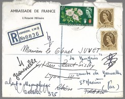 AMBASSADE De FRANCE à LONDRES   Lettre Recommandée Du  28 Août 1964 Vers La FRANCE - Marcofilie