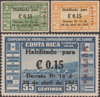 Costa Rica 1947 Y&T PA 143/5 Michel 383/5. Surchargés Muestra, Spécimen.  Stade National De Football De San José - Fußball-Amerikameisterschaft