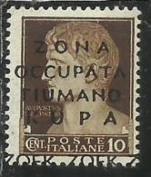 ZONA FIUMANO KUPA 1941 SOPRASTAMPATO D´ITALIA ITALY OVERPRINTED CENT. 10 MNH FIRMATO SIGNED - Fiume & Kupa