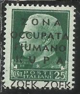 ZONA FIUMANO KUPA 1941 SOPRASTAMPATO D´ITALIA ITALY OVERPRINTED CENT. 25 MNH FIRMATO SIGNED - Fiume & Kupa