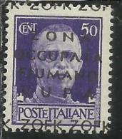 ZONA FIUMANO KUPA 1941 SOPRASTAMPATO D´ITALIA ITALY OVERPRINTED CENT. 50 MNH FIRMATO SIGNED - Fiume & Kupa