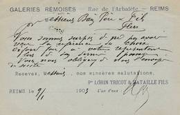 Reims - Entier Postal Type Mouchon  - Repiquage Privé " GALERIES REMOISES " Scan Recto-verso - Cartes Postales Repiquages (avant 1995)