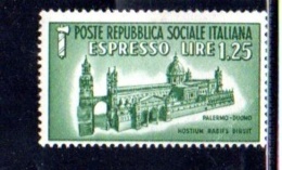 1944 - REPUBBLICA SOCIALE ITALIANA - R.S.I - ESPRESSO DUOMO DI PALERMO -  NUOVO MNH** - F051 - Correo Urgente