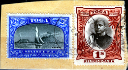 TONGA  On FRAGMENT 1923  1 & 2 SHILLING               SAILING SHIP               RRRRRRRRRRRRRRR - Tonga (...-1970)