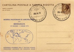 Italia 1973 Senigallia Mostra Nazionale Aerofilatelia Annullo Cartolina Postale Repiquage T.R. Lire 20 - Stamped Stationery